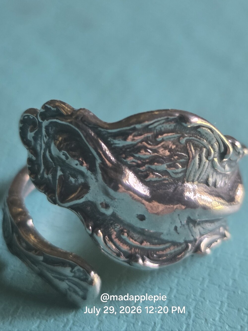 Vintage Sterling Silver Goddess Woman Nude Deity Muse Nymph Spoon Ring #126 - Picture 5 of 16